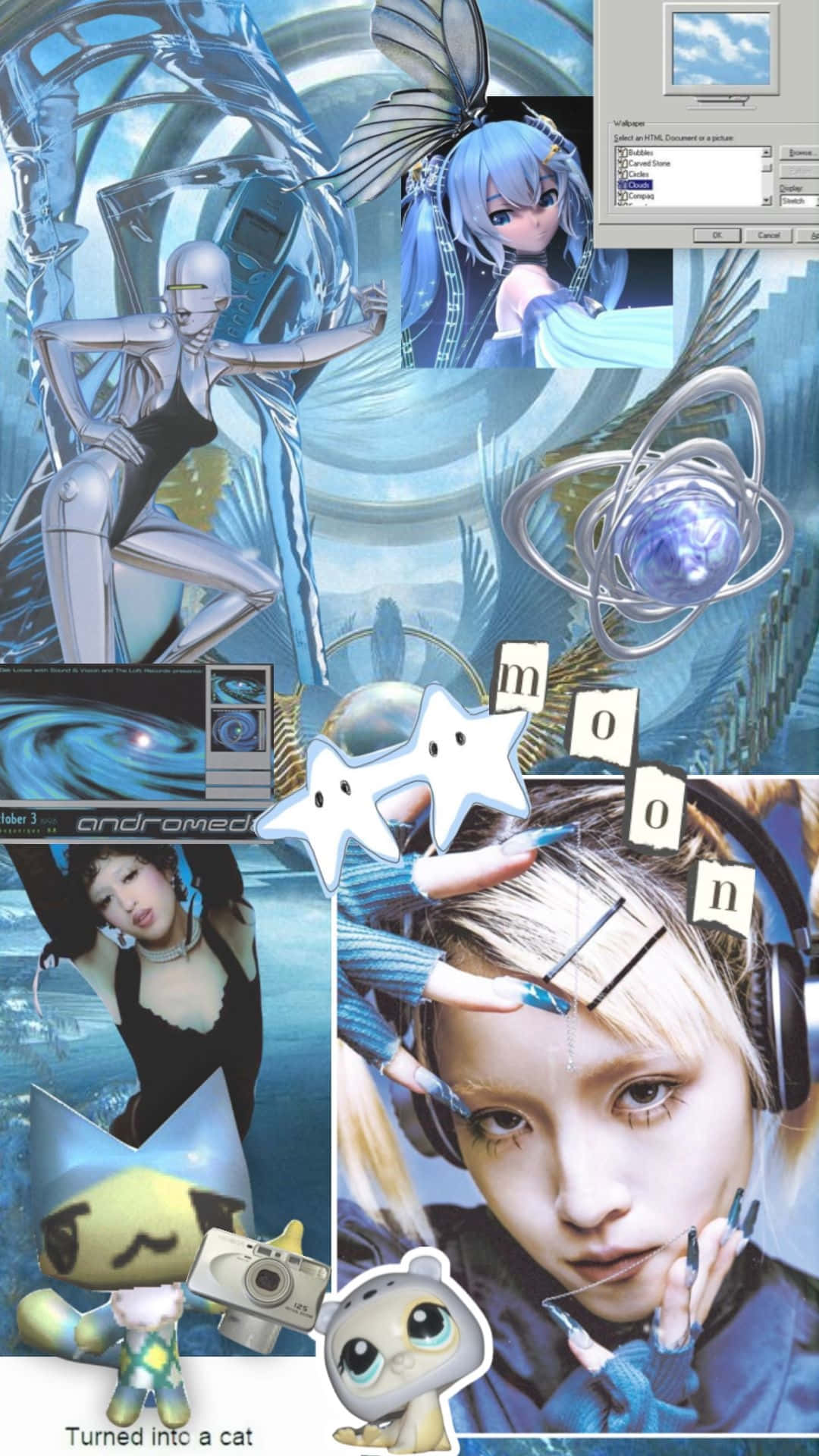 Blue Cybercore Collage Y2 K Aesthetic.jpg Wallpaper