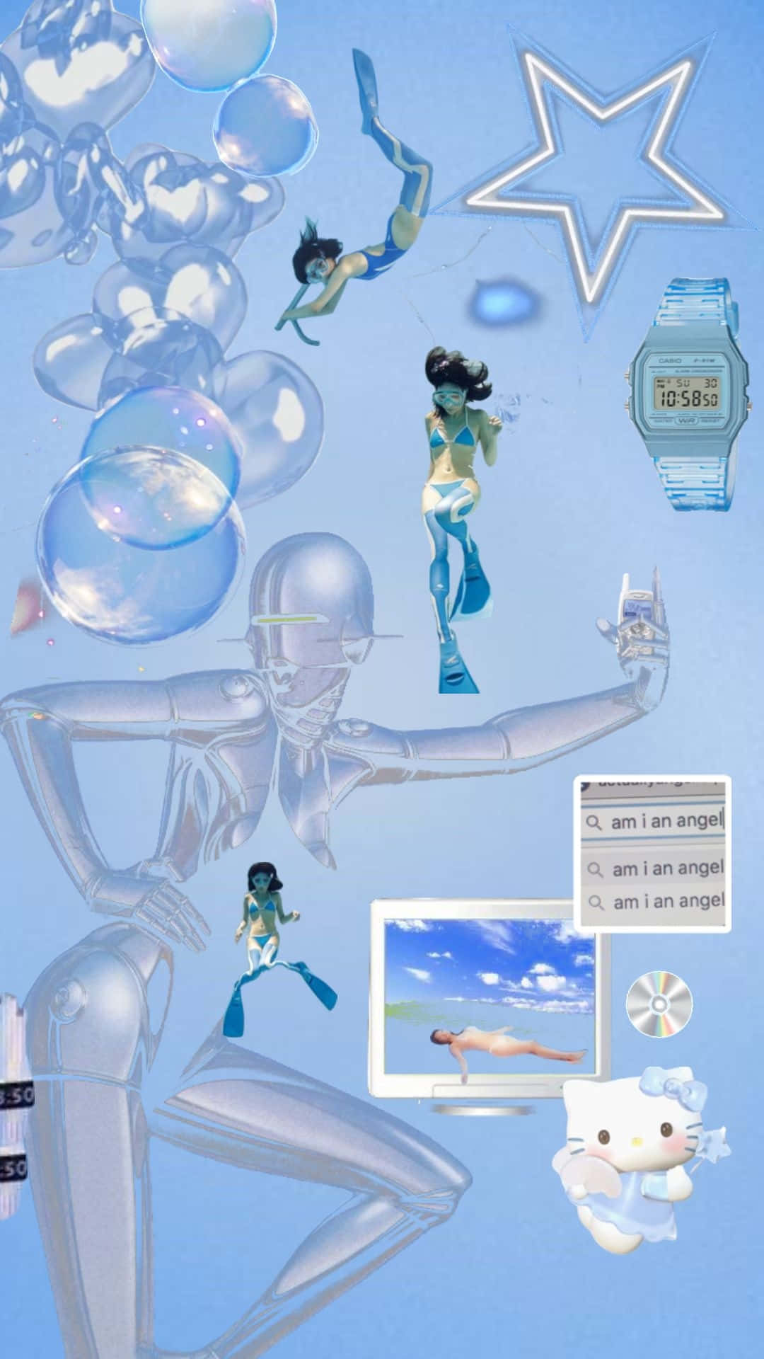 Blue Cybercore Collage Y2 K Aesthetic.jpg Wallpaper