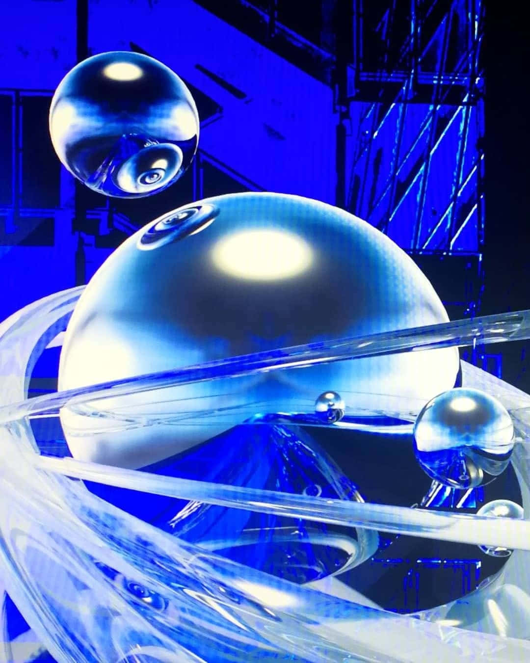 Blue Cybercore Spheres Art Wallpaper