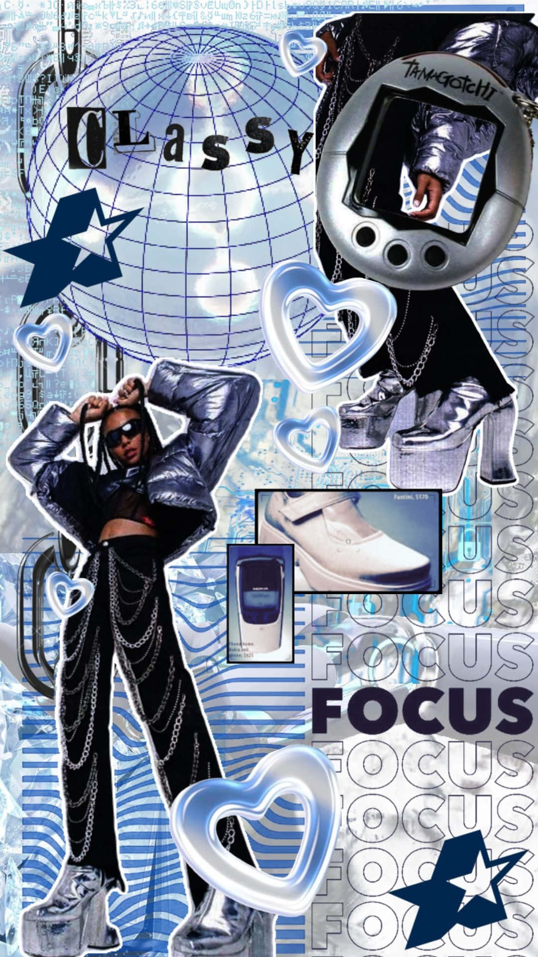 Blue Cybercore Y2 K Aesthetic Collage Wallpaper