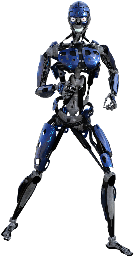 Blue Cyborg Full Body Pose PNG
