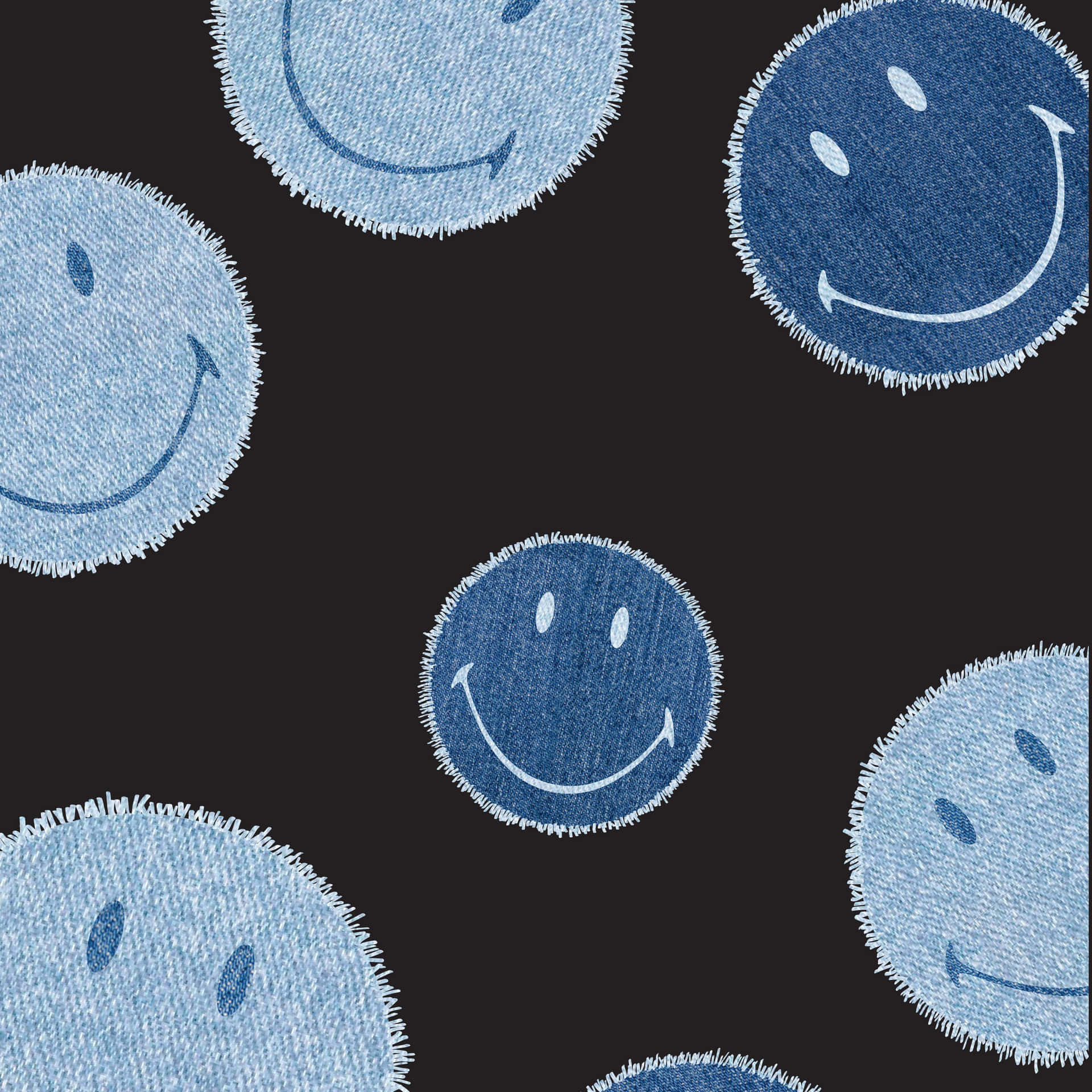 Blue_ Denim_ Smiley_ Faces_ Pattern Wallpaper
