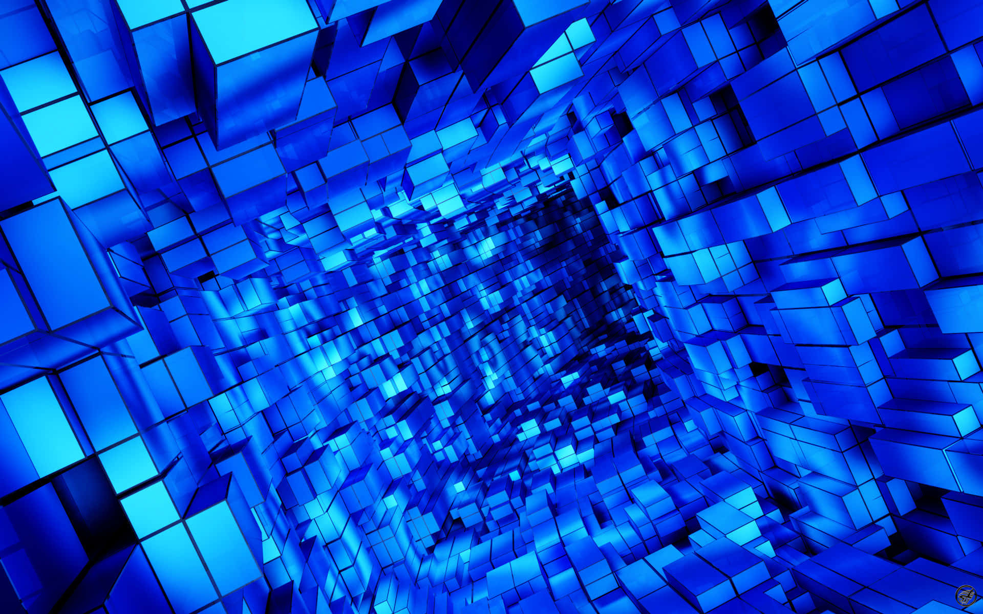 En blå kubetunnel med mange blå kuber tæt sammenklumpet Wallpaper