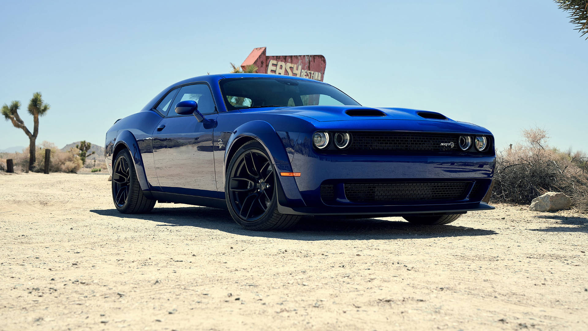 Blue Dodge Challenger In A Desert Wallpaper