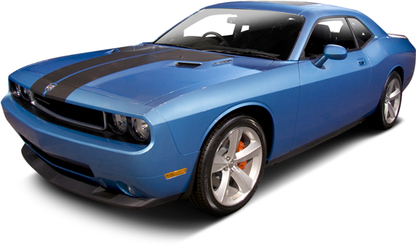 Download Blue Dodge Challenger Striped Side View | Wallpapers.com