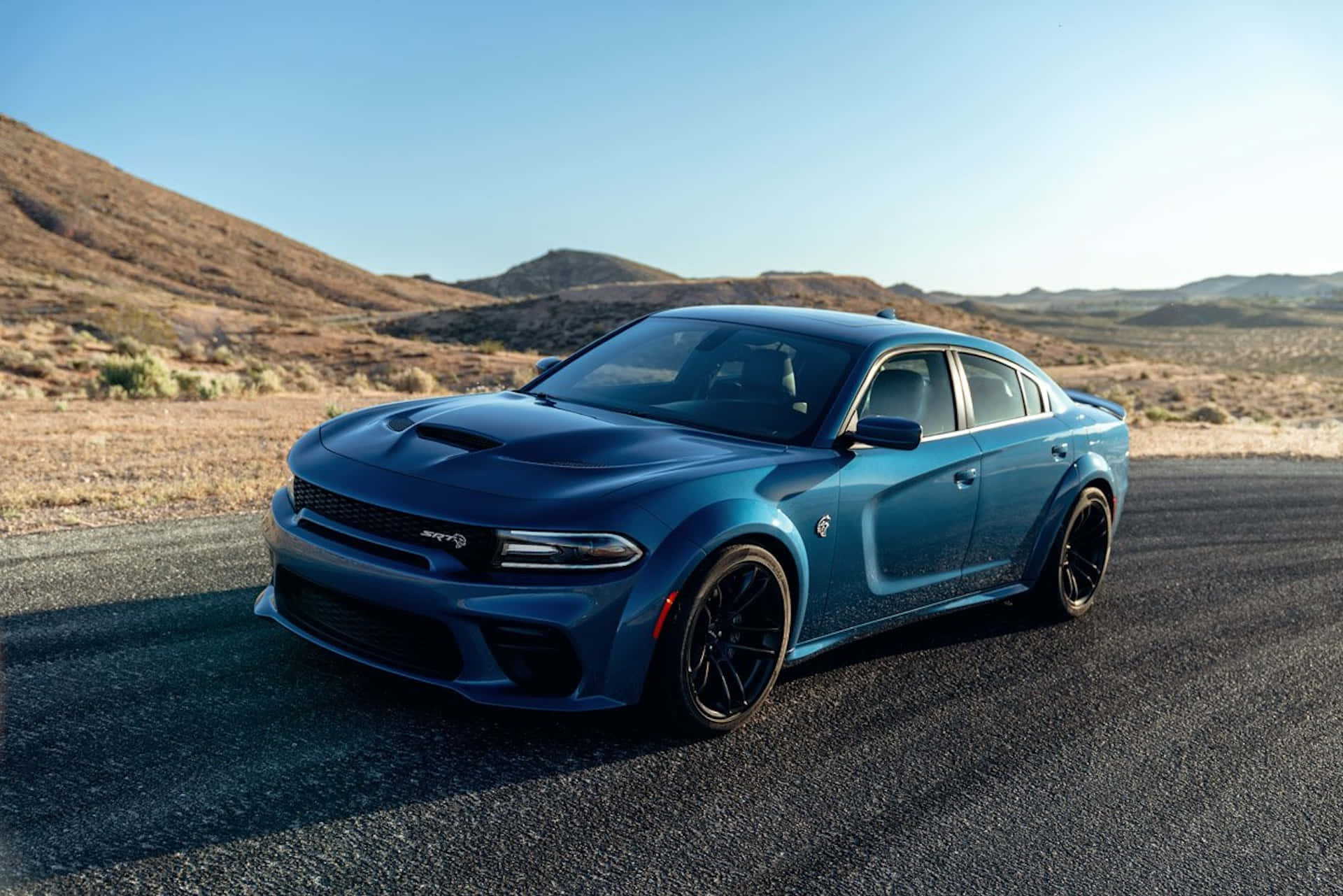 Blue Dodge Charger Hellcat Desert Road Wallpaper