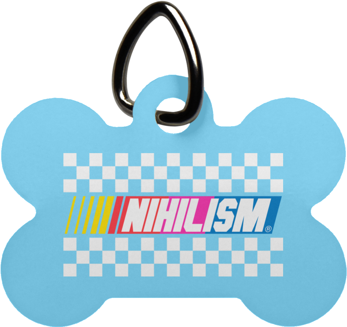 Blue Dog Bone Keychainwith Nihilism Text PNG