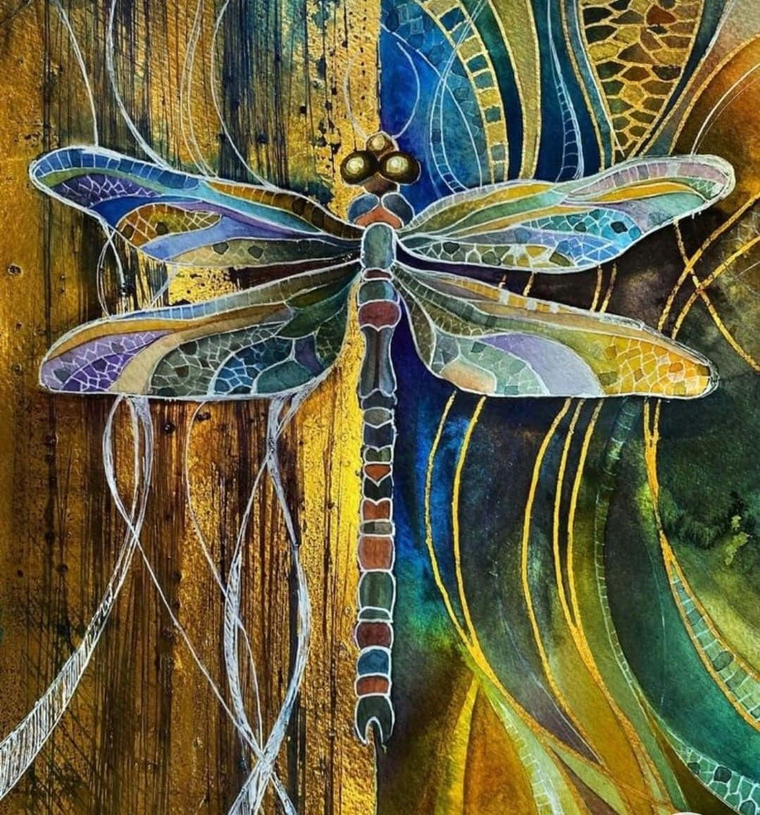 Blue Dragonfly flutters along in the summer sun Wallpaper