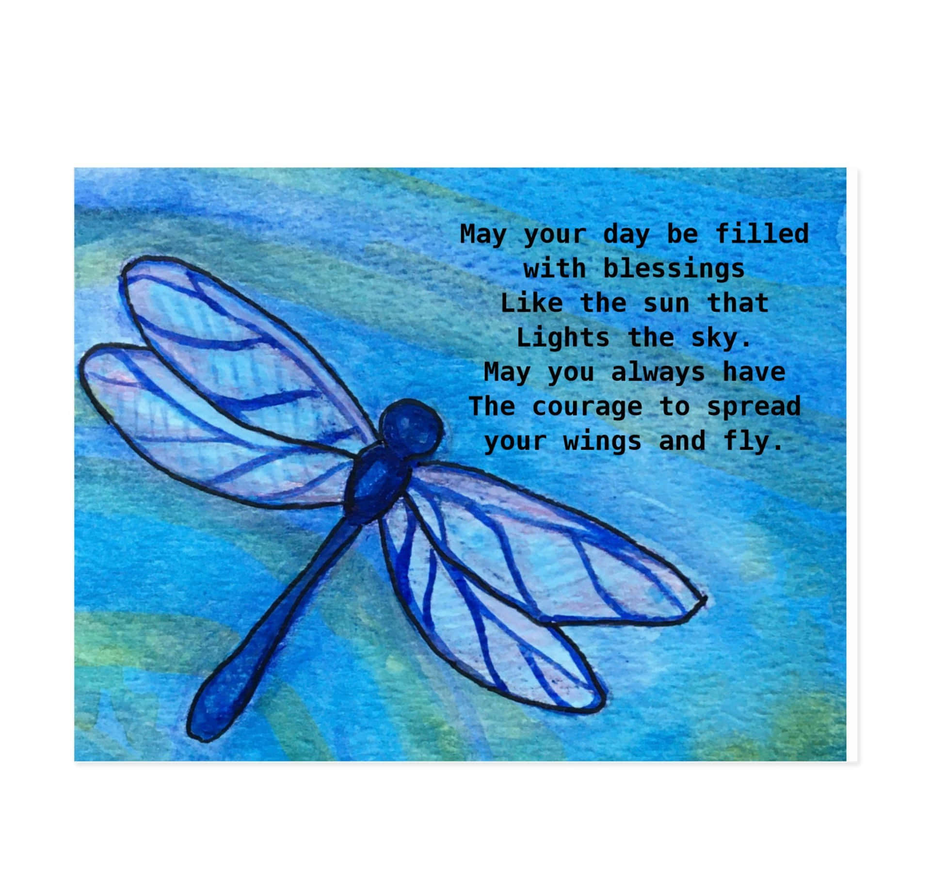 A Blue Dragonfly Flies Through a Brilliant Blue Sky Wallpaper