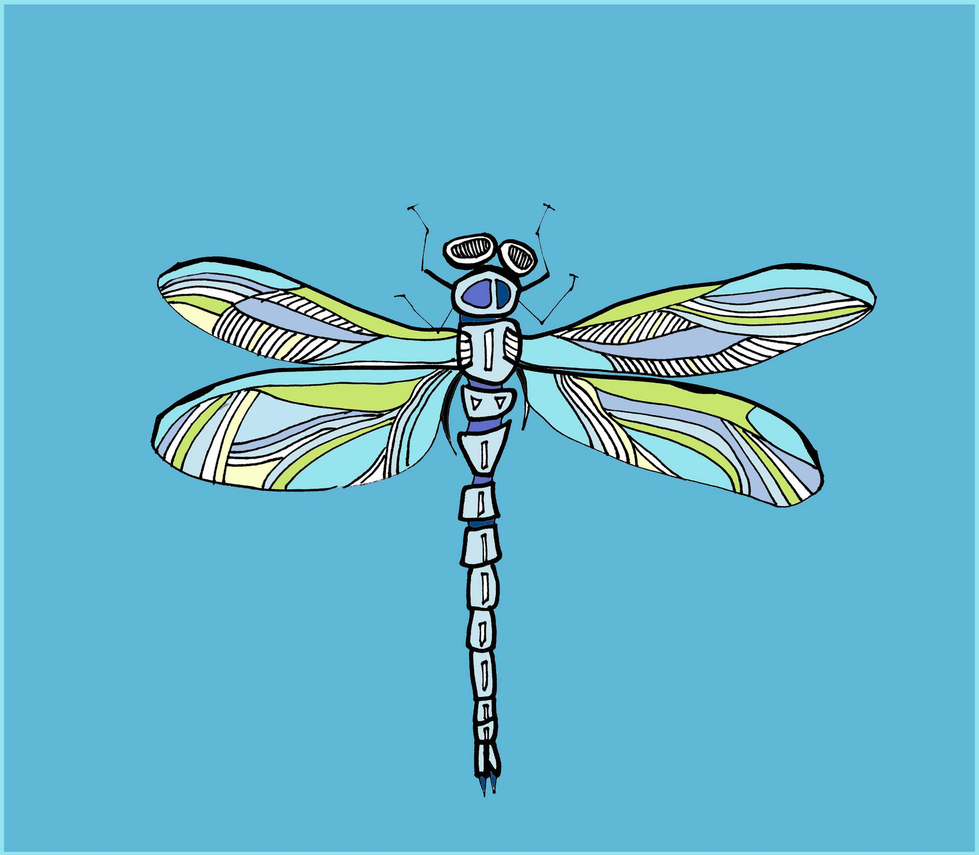 Exquisite Blue Dragonfly in Artistic Vector Illustration Wallpaper