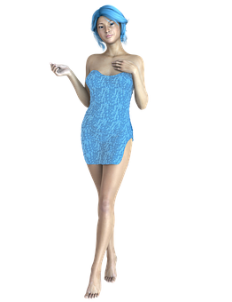 Blue Dress3 D Model Pose PNG