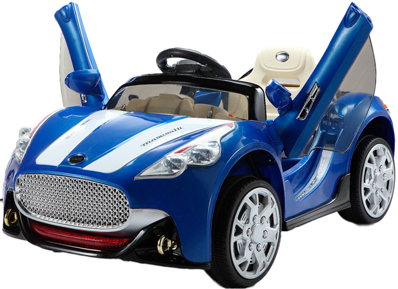 Blue Electric Toy Car With Open Doors PNG