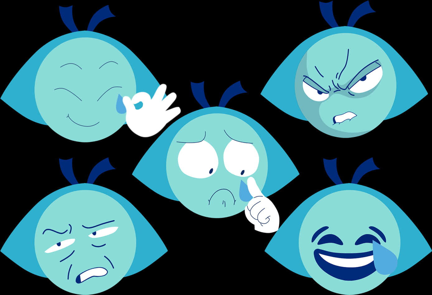 Blue Emoji Expressions Set PNG