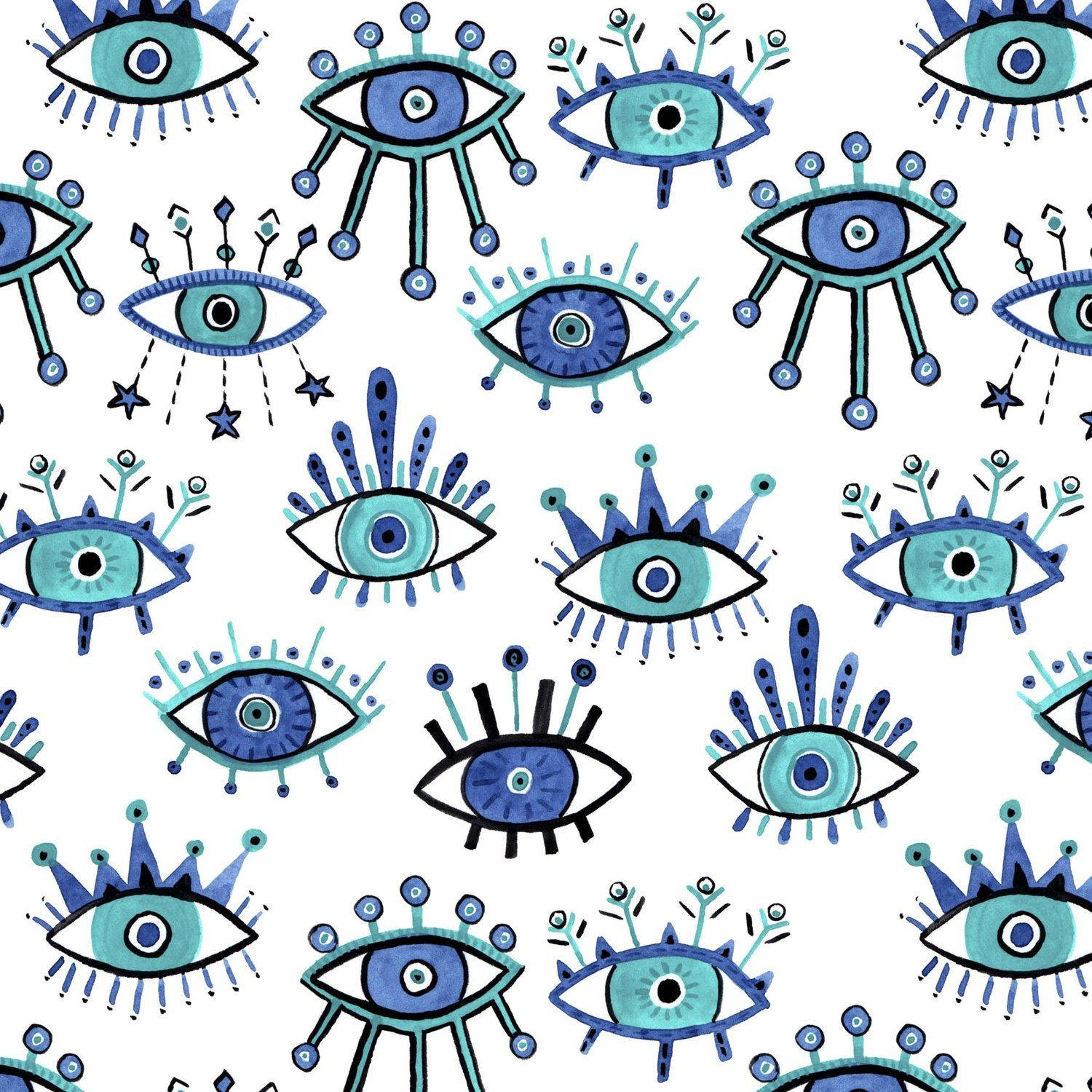 Blue Evil Eyes Pattern Wallpaper