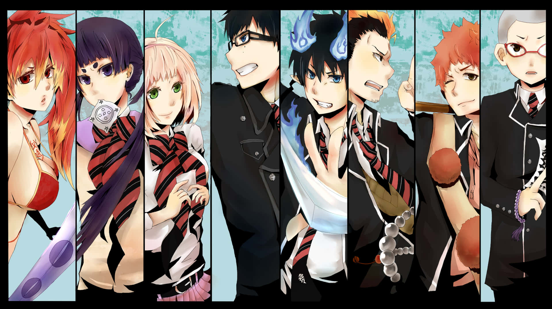 Blue Exorcist Personages Lineup Achtergrond