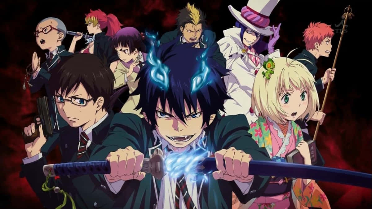 Blue Exorcist Personages Klaar Voor De Strijd Achtergrond