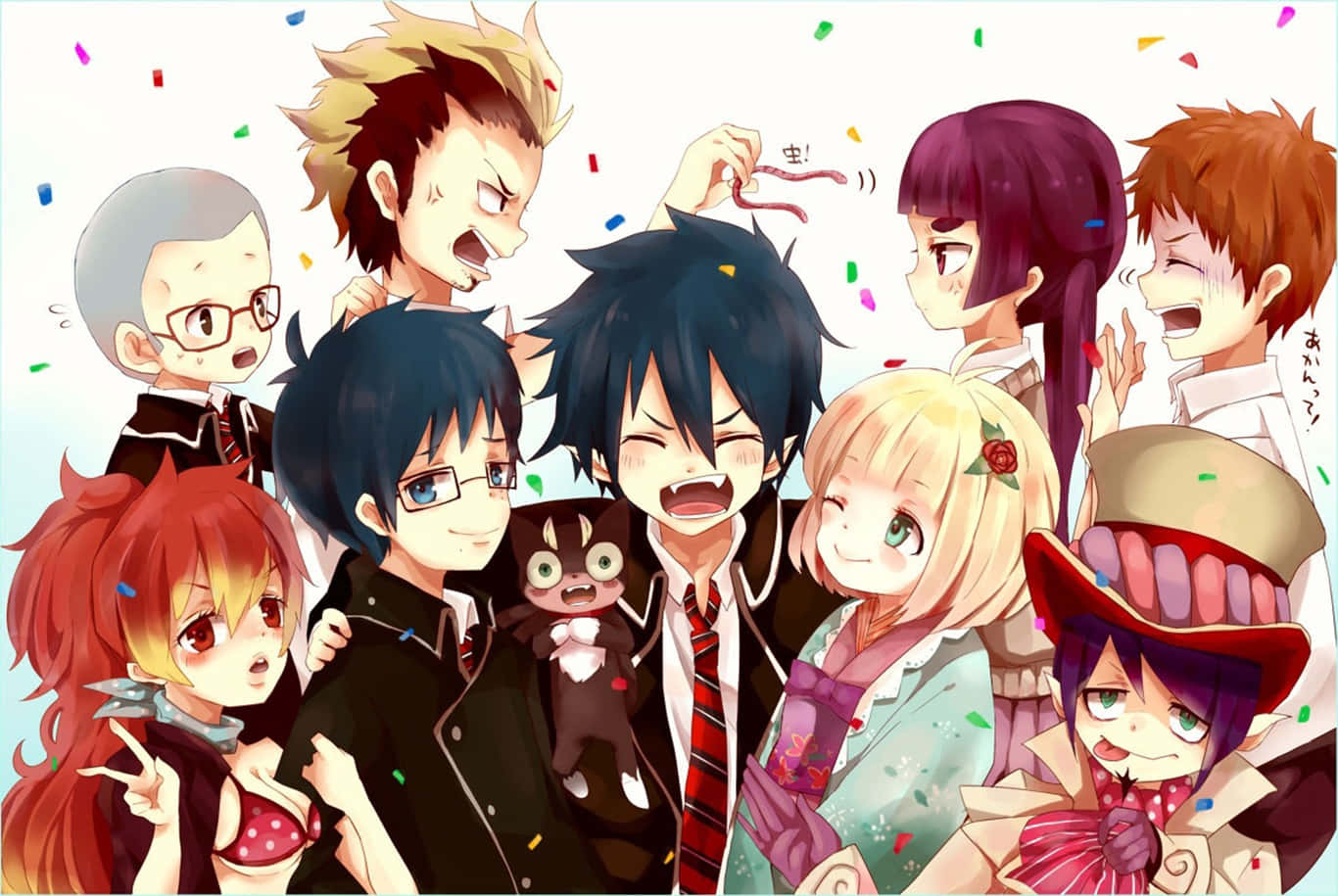 Blue Exorcist Groep Viering Achtergrond