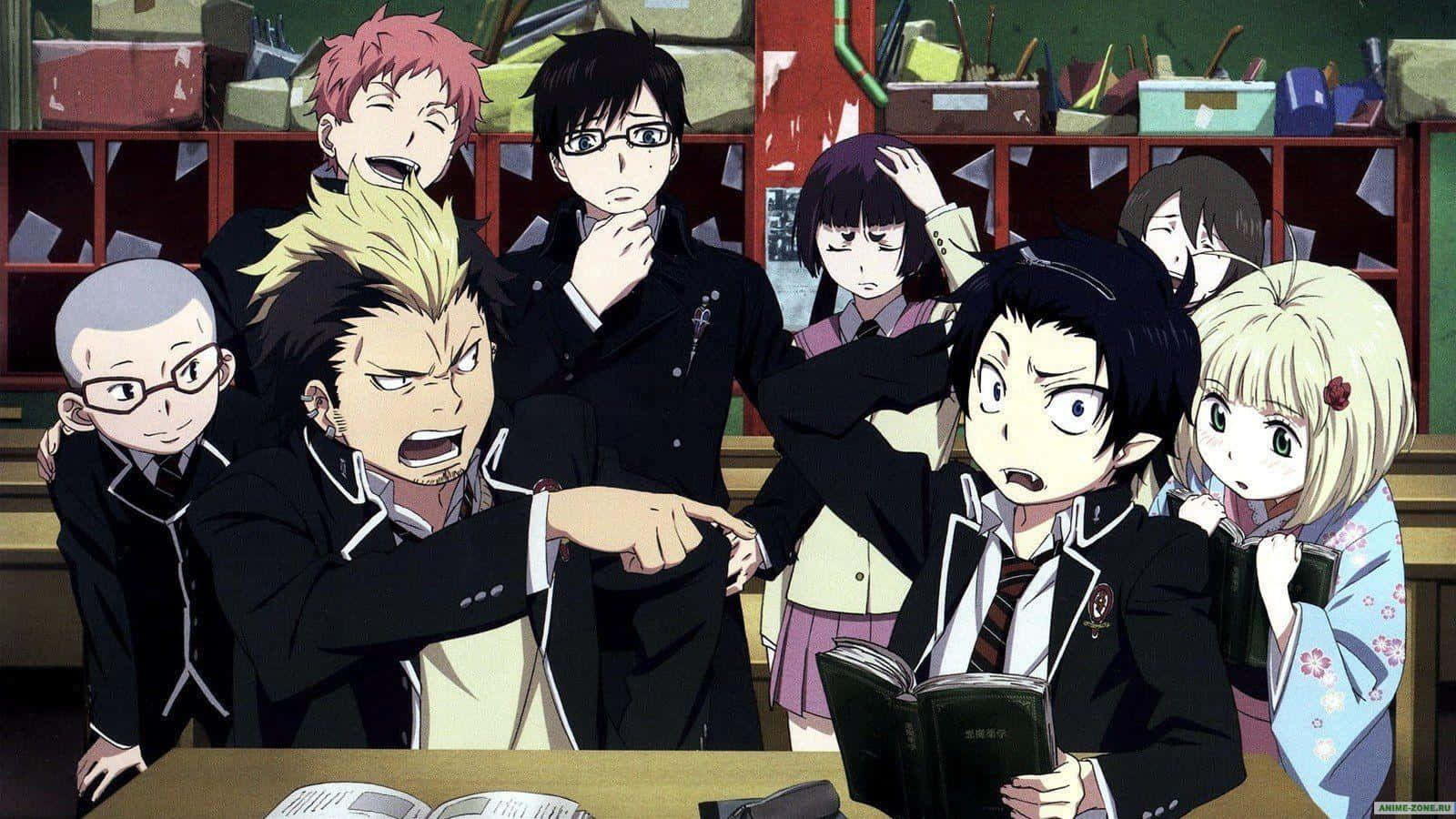 An action-packed scene from the popular anime series, Blue Exorcist