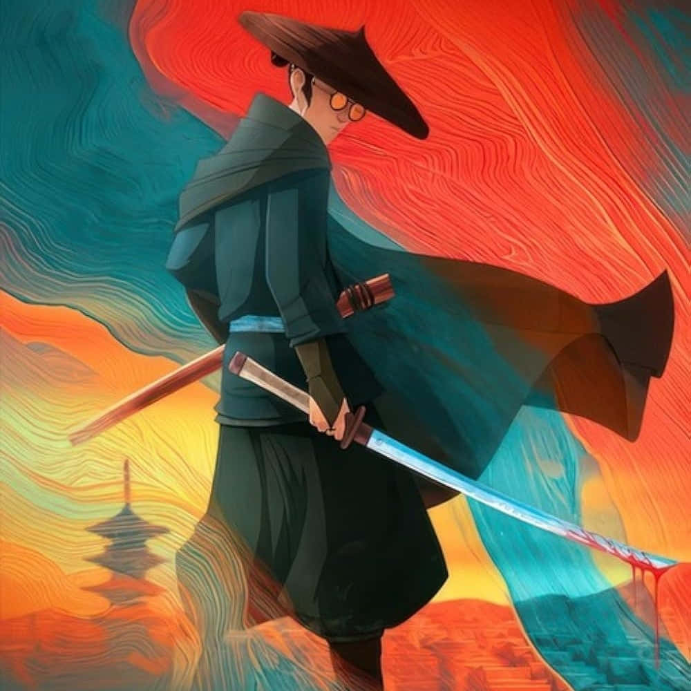 Blue Eye Samurai Standing Against Red Sky Wallpaper