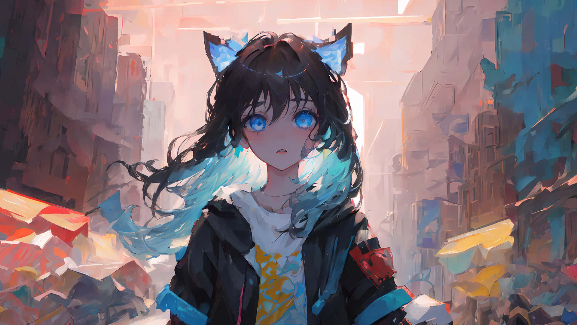 Blue Eyed Anime Girl With Cat Ears Wallpaper