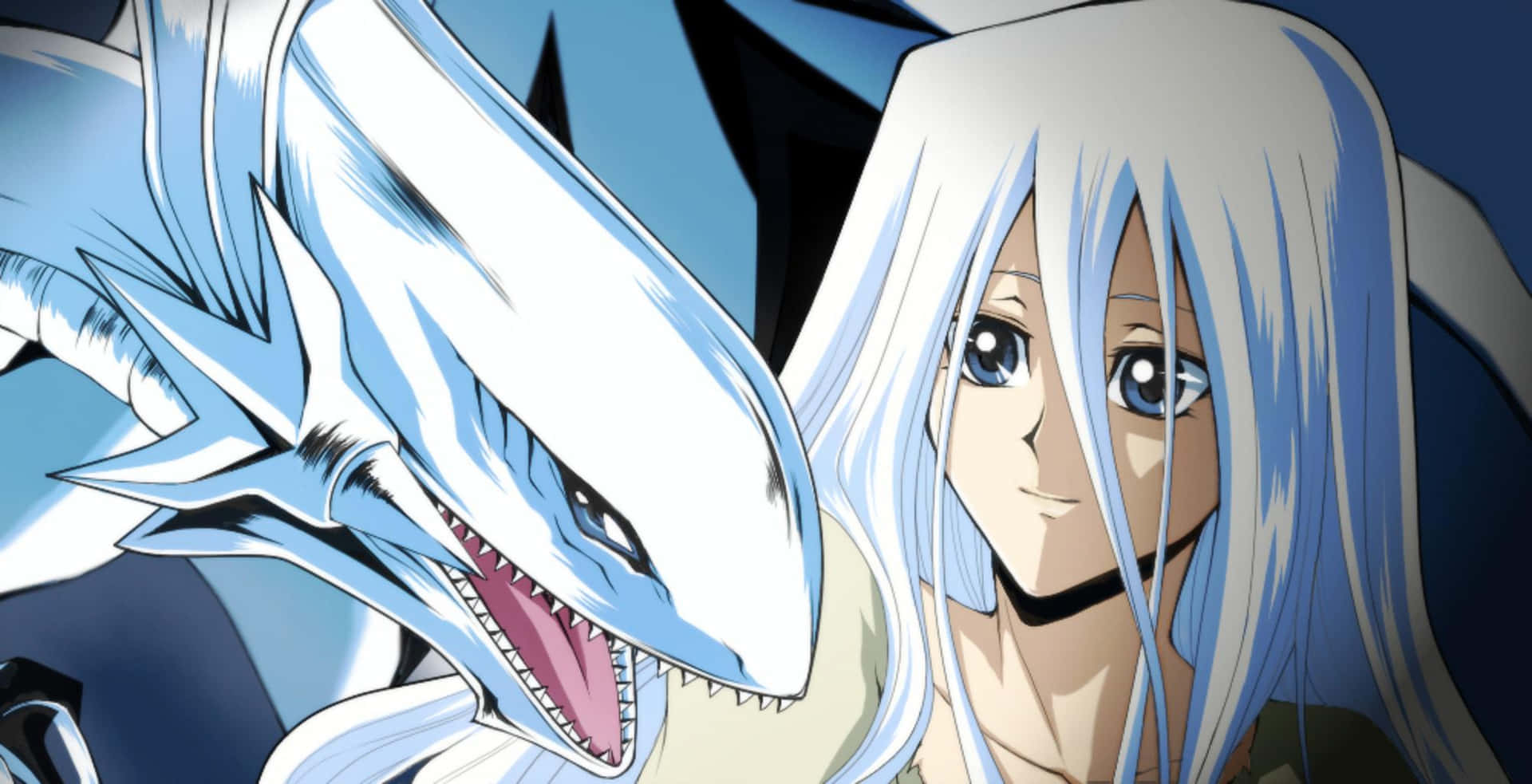 A Girl With Long White Hair And A White Dragon Wallpaper