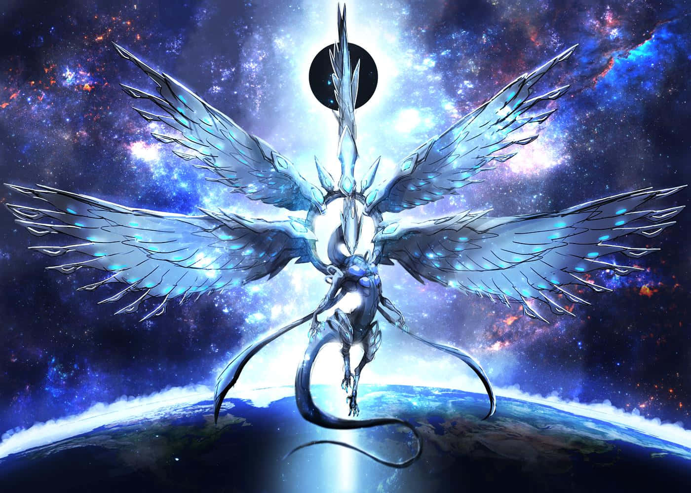 A Woman With Wings Is Holding A Sword In Space Wallpaper