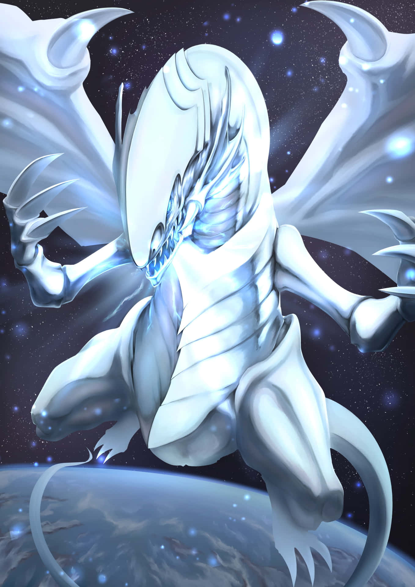 A White Dragon Flying In Space Wallpaper