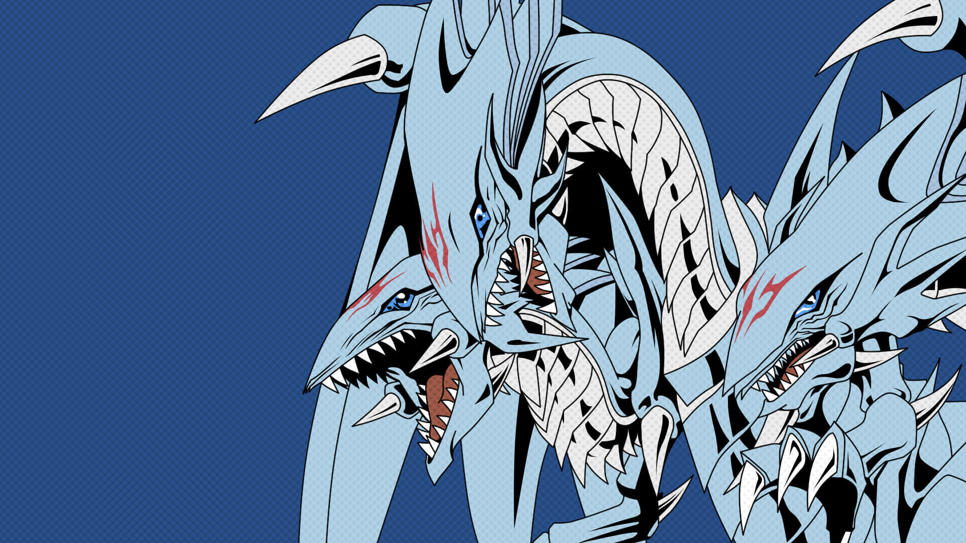 En blå og hvid drage med to store tænder Wallpaper
