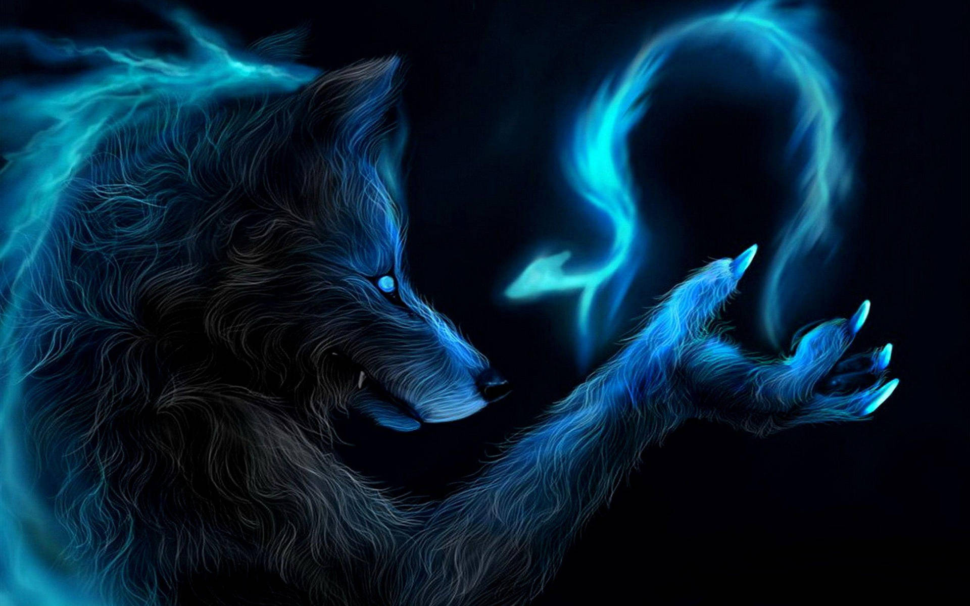 Blue Fantasy Galaxy Wolf Wallpaper