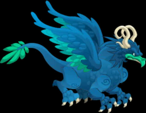 Blue Feathered Fantasy Dragon PNG