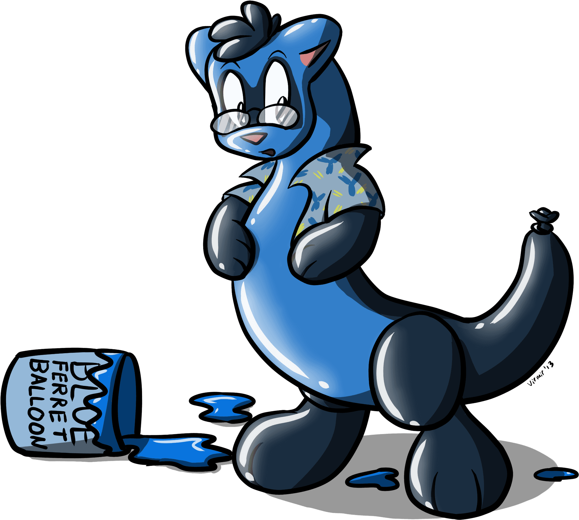 Blue Ferret Balloon Spill Illustration PNG