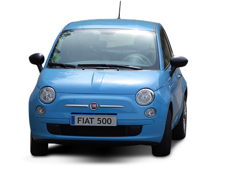 Blue Fiat500 Front View PNG