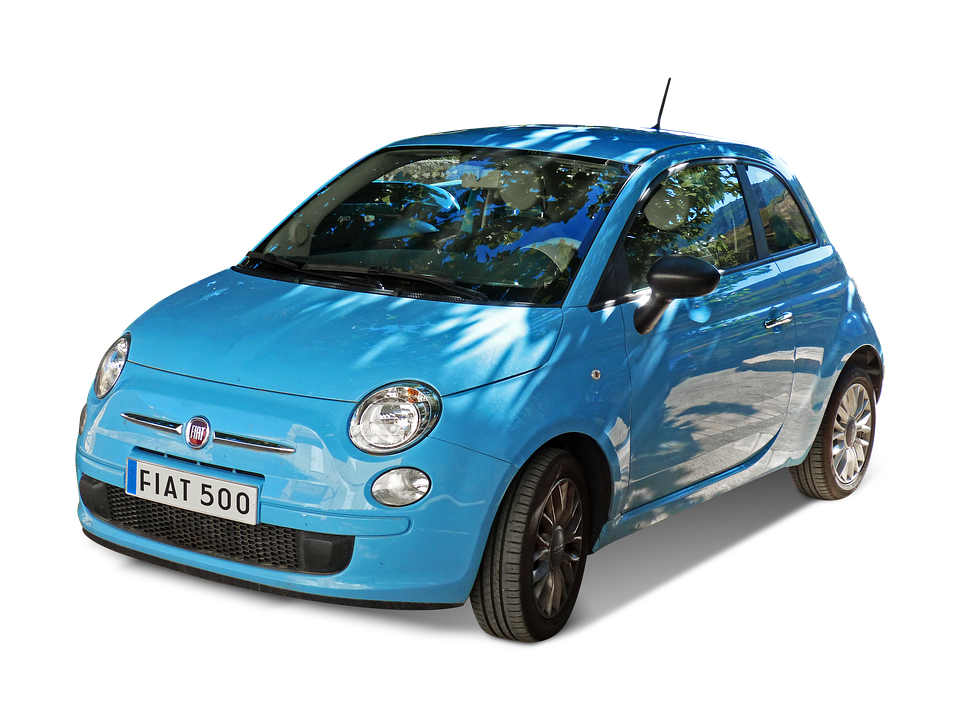 Blue Fiat500 Side View PNG
