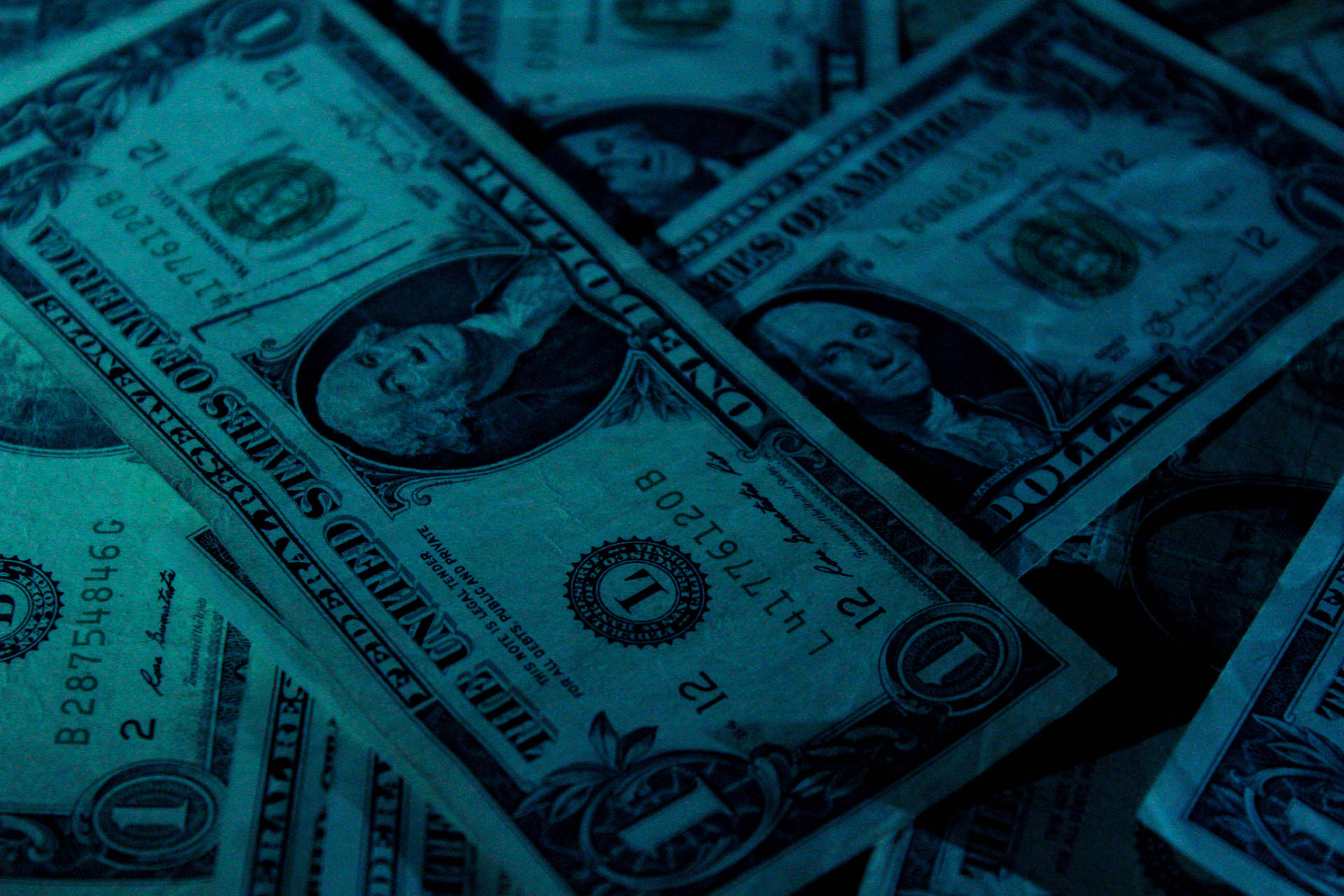 Blue Filtered Money Banknotes Background