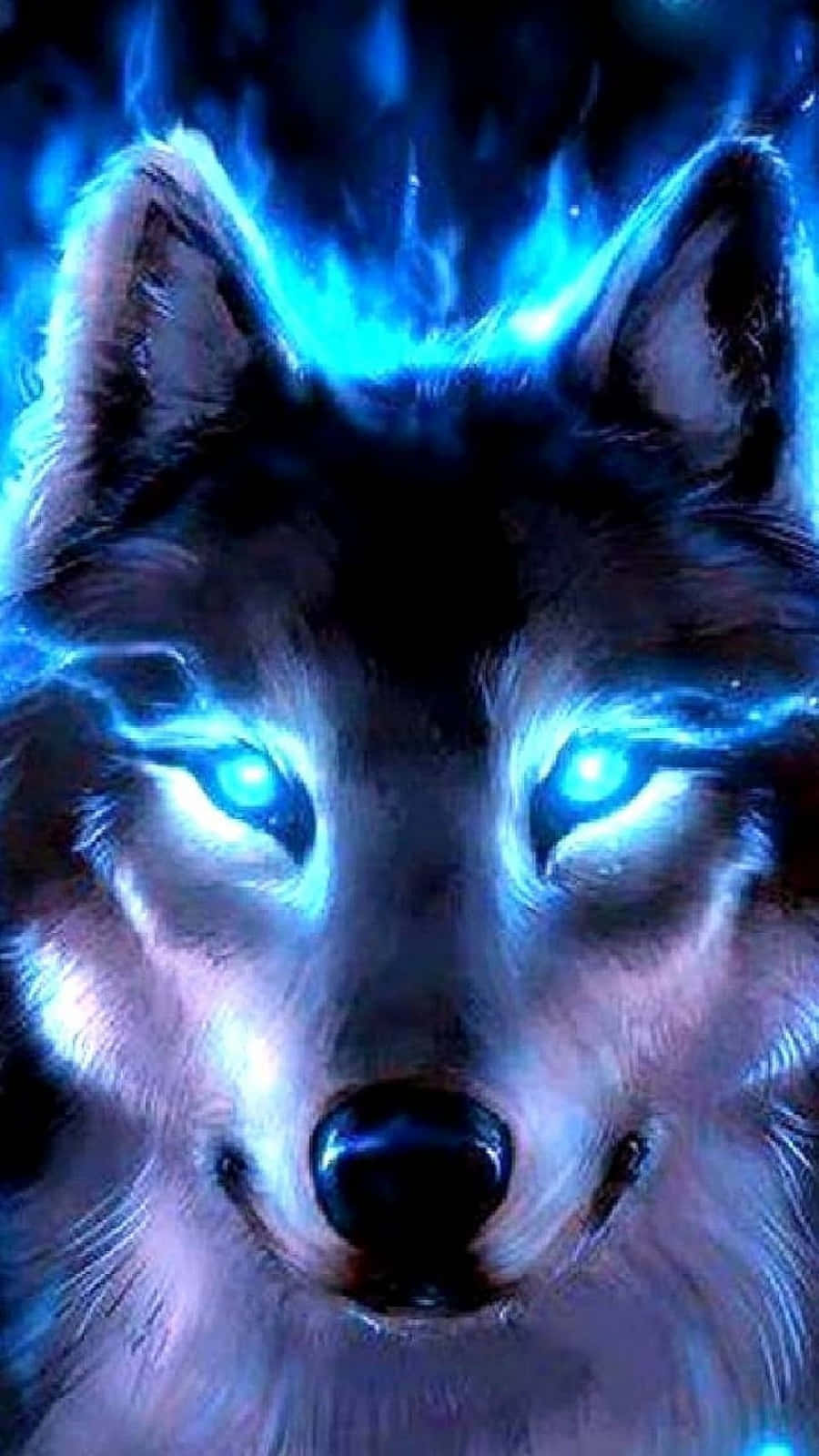 Blue Fire Wolf With Glowing Eyes Wallpaper