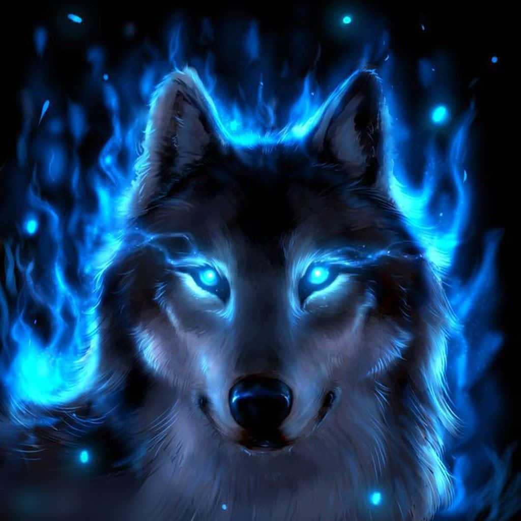 Blue Fire Wolf With Fiery Body And Eyes Wallpaper
