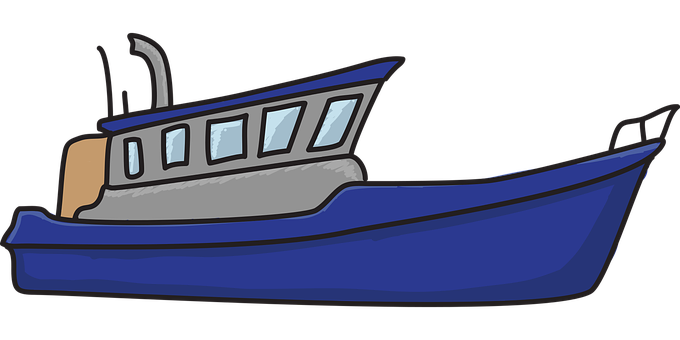 Blue Fishing Boat Illustration PNG