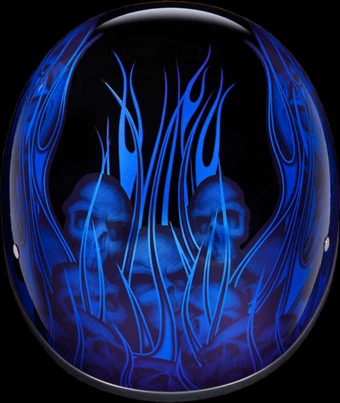 Blue Flame Skull Helmet Design PNG