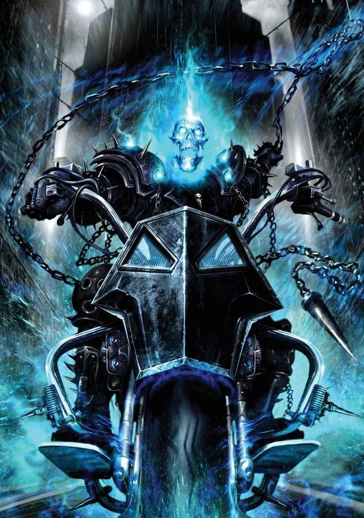 Blue Flaming Ghost Rider In Hell Cycle Background