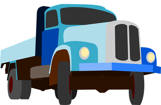 Blue Flatbed Truck Illustration PNG