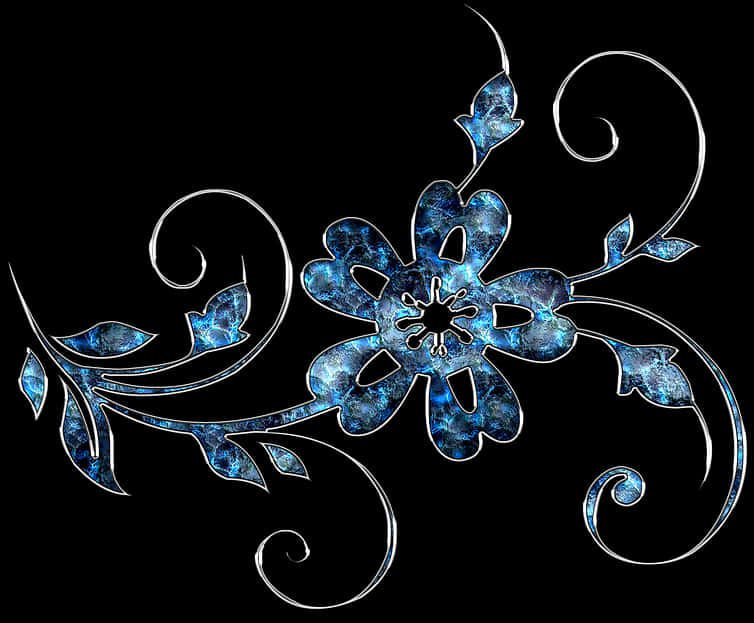 Blue Floral Abstract Art PNG