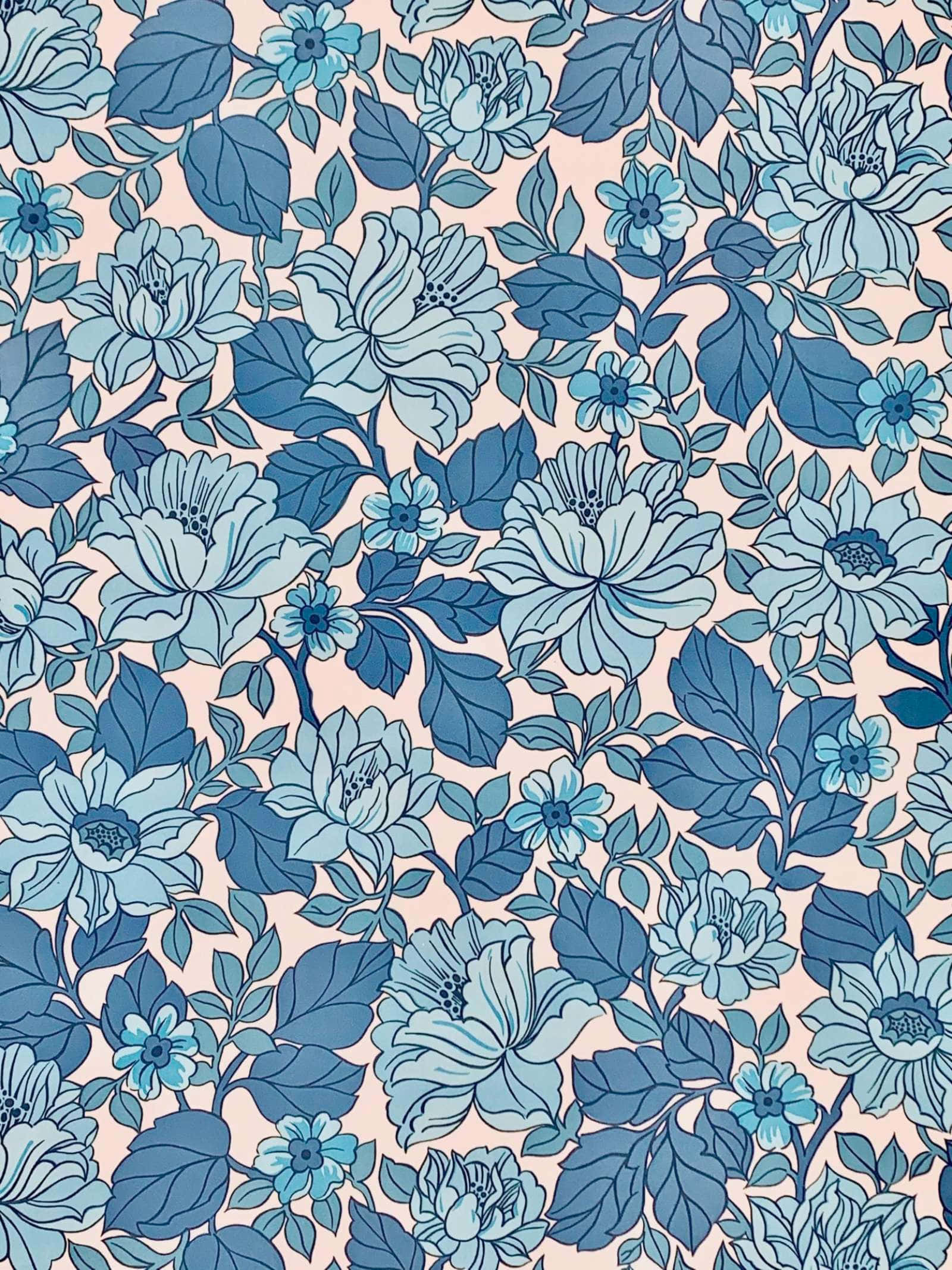 A Blue Floral Pattern On A Pink Background