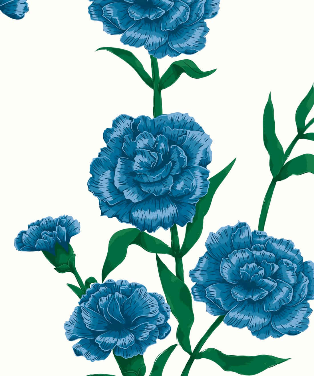 Enblå Blommönster Med Gröna Blad