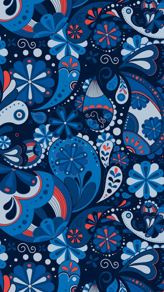 A Blue And Red Floral Pattern