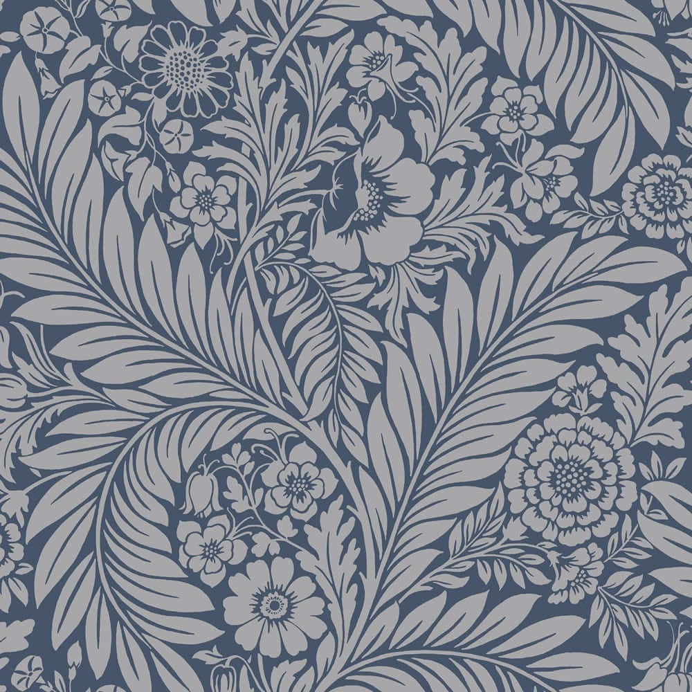 A Wallpaper With A Floral Pattern In Blue And Gray