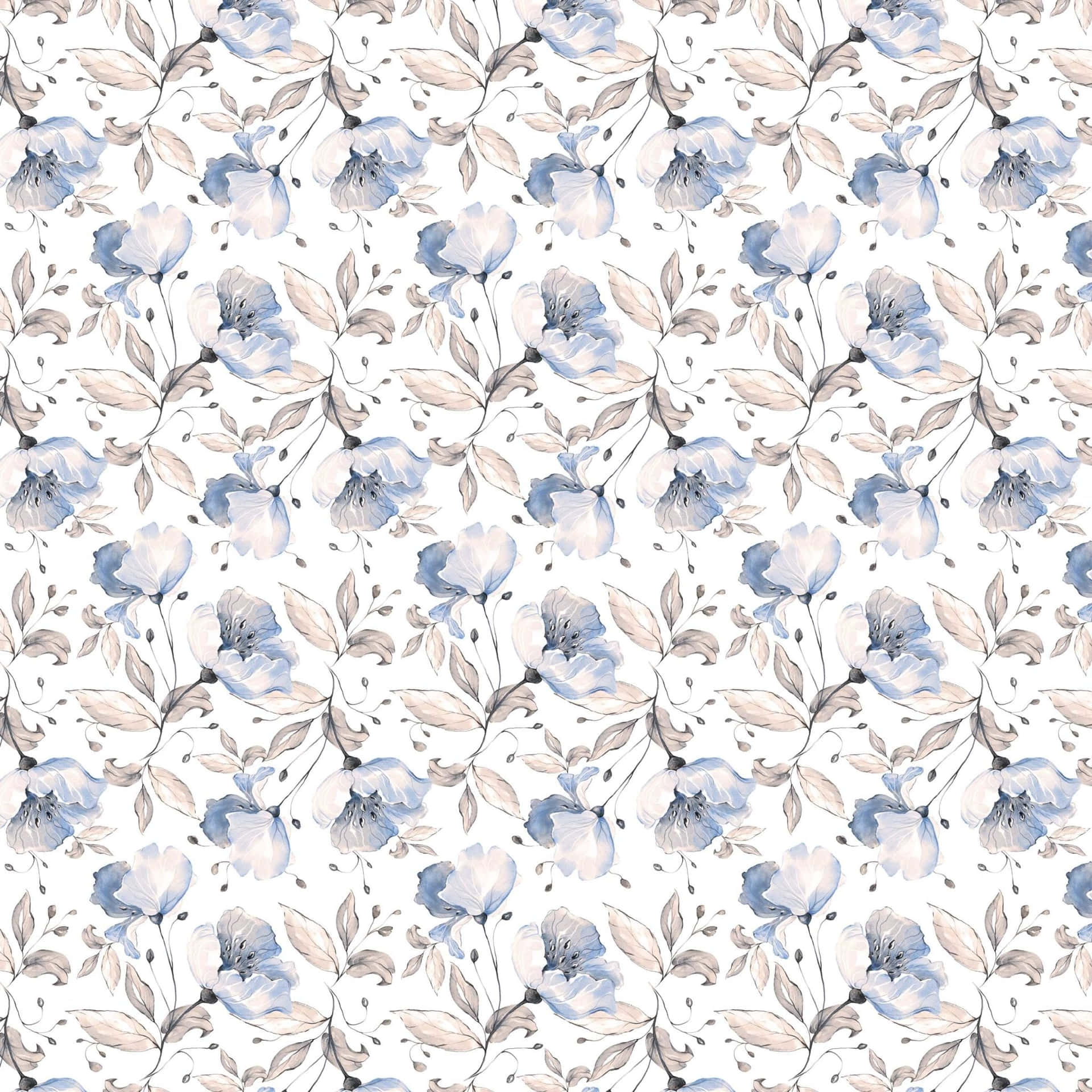 Bright Blue Floral Pattern Wisping Across Crisp White Background