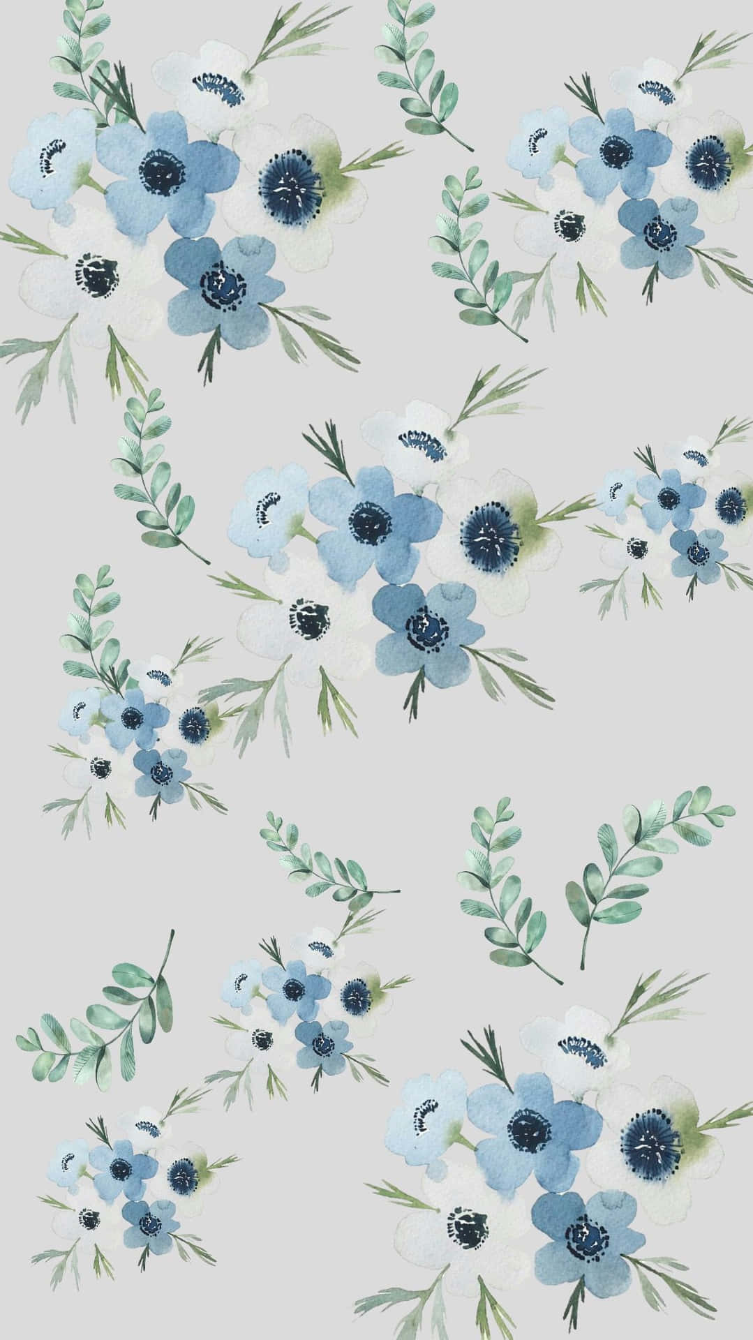 Blue Flowers On A Gray Background