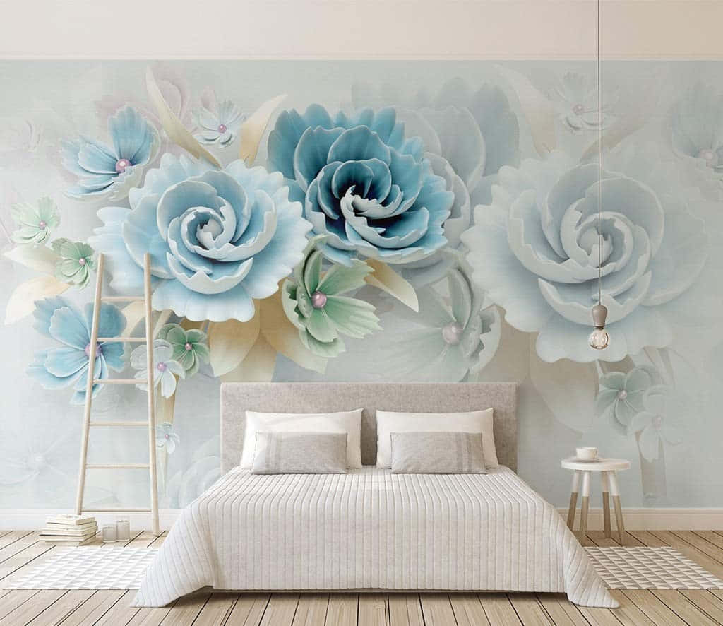 Blue Floral Bedroom Wallpaper Design Wallpaper