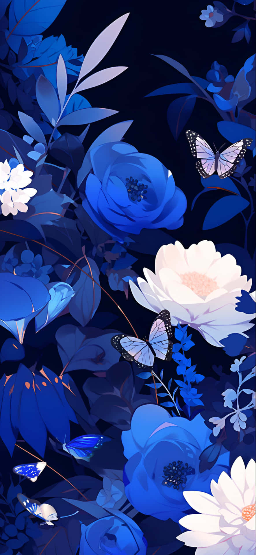 Blue Floral Butterfly Aesthetic Wallpaper