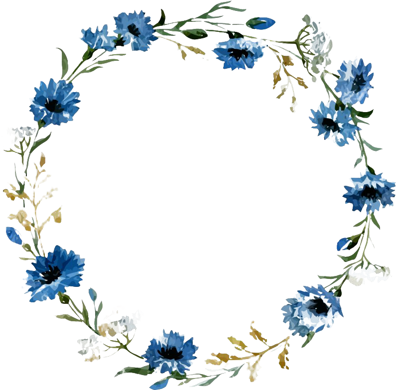 Blue Floral Circle Frame PNG